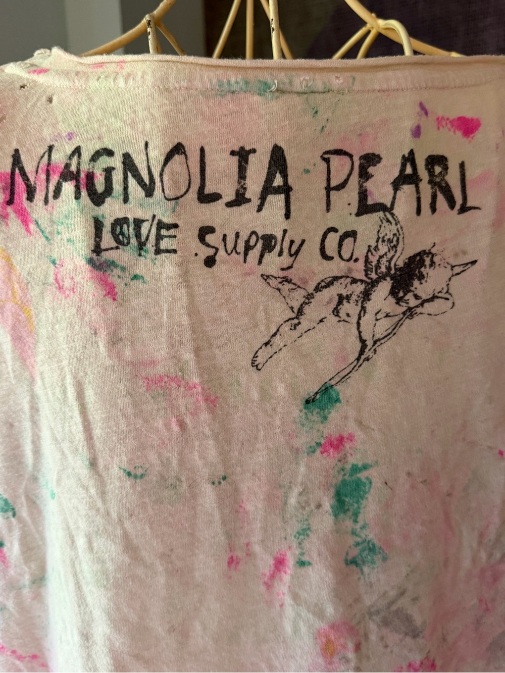 Magnolia Pearl Cream Tee with Pink, Green & Purple Butterfly Print - Picture 3 of 5